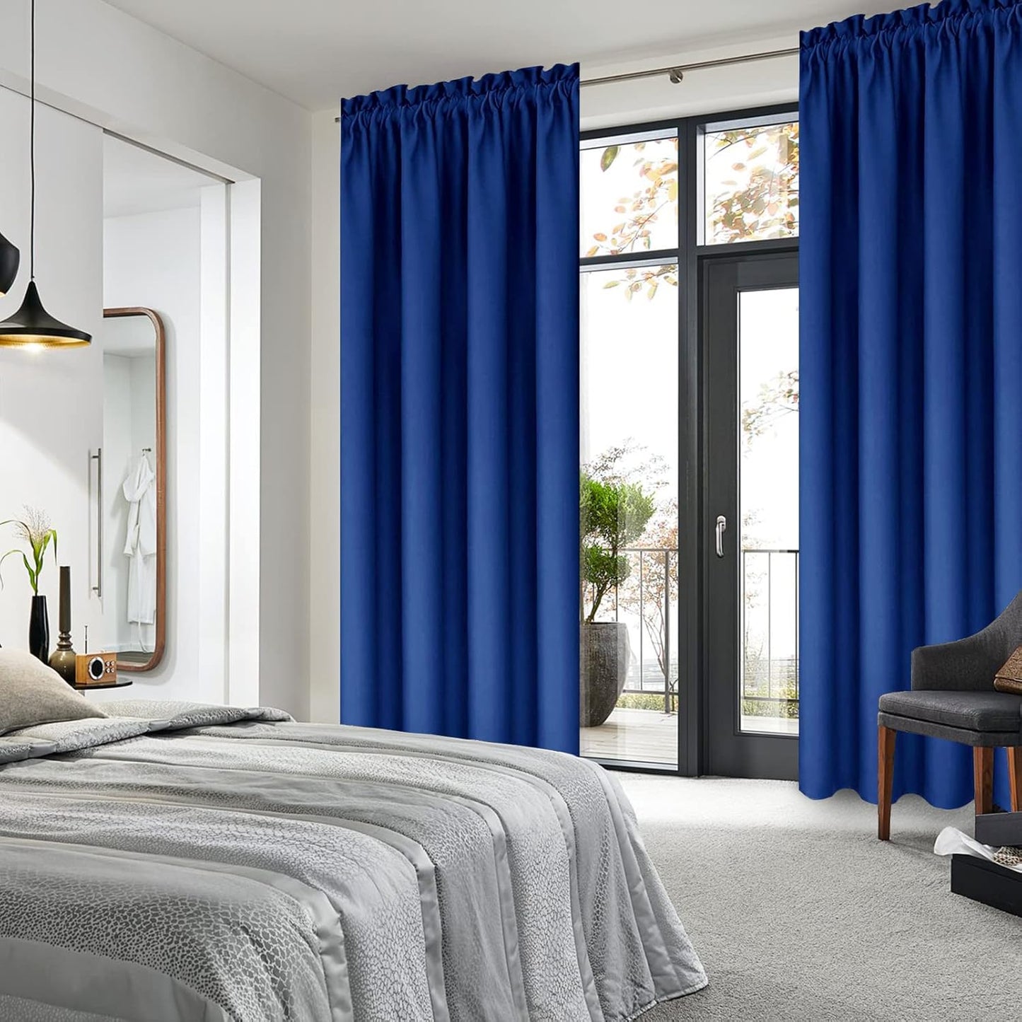 DWCN Blackout Curtains Room Darkening Thermal Insulated Bedroom Curtains Window Curtain Panels, 42 x 84 inches Long, Set of 2 Classic Blue Rod Pocket Drapes