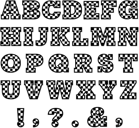 150 PCS Large 6" Bulletin Board Letters Set, Checkered Classroom Alphabet Cutout Letter for Black White Racing Bulletin Board Display Home School, A Great Helper to Inspire Students' Learning Interest
