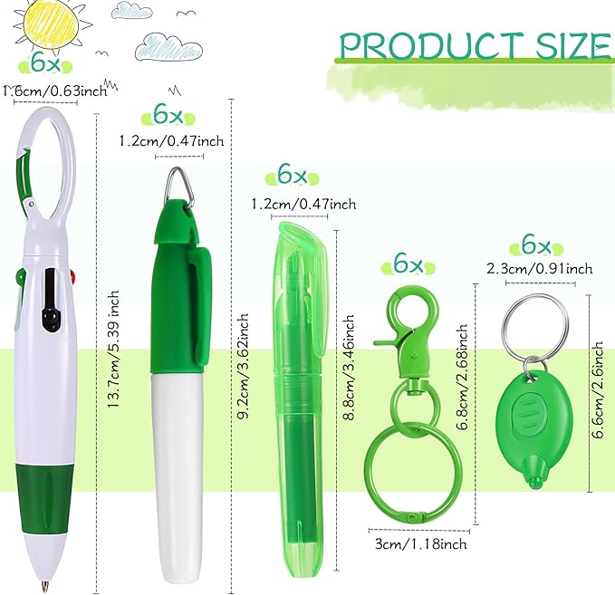 Chinco 30 Pcs Retractable Shuttle Pen Clip with Mini Highlighter Nurse Badge Pen Neon Marker LED Keychain Ring Clip