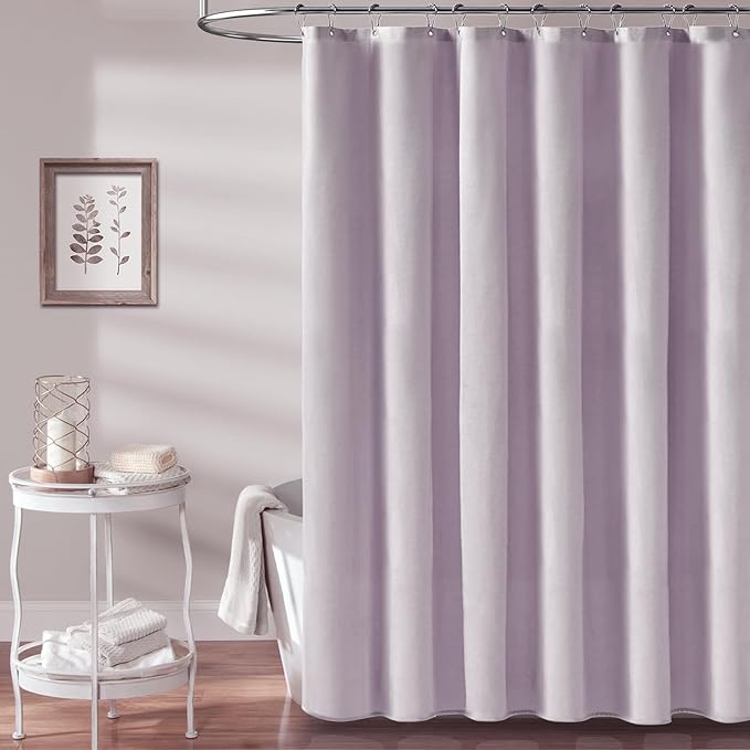 BTTN Lavender Shower Curtain - Linen Textured Heavy Duty Waterproof Cloth Shower Curtain Set with 12 Plastic Hooks, Hotel Spa Luxury Simple Decorative Thick Fabric Shower Curtains for Bathroom - 72x72