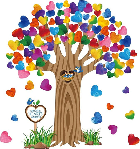 Pajean Classroom Tree Bulletin Board Set with Colorful Heart Cutouts Bulletin Board Classroom Decorations Gratitude Kindness Family Tree Wall Decor for Door Wall Chalkboards Decor