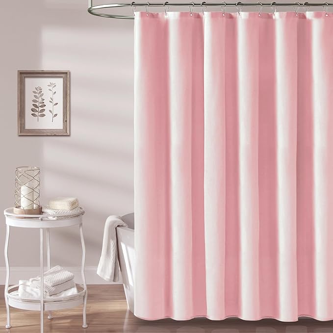 BTTN Pink Fabric Shower Curtain - Linen Textured Weighted Cloth Shower Curtain Set with 12 Plastic Hooks, Machine Washable, Hotel Spa Luxury Neutral Decorative Modern Bath Curtains for Bathroom, 72x72