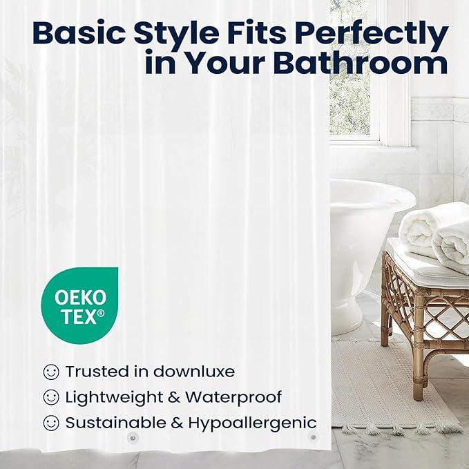 downluxe White Shower Curtain Liner, EVA Soft Plastic Shower Liner with 3 Magnets, 72" x 72" Waterproof Bathroom Curtain