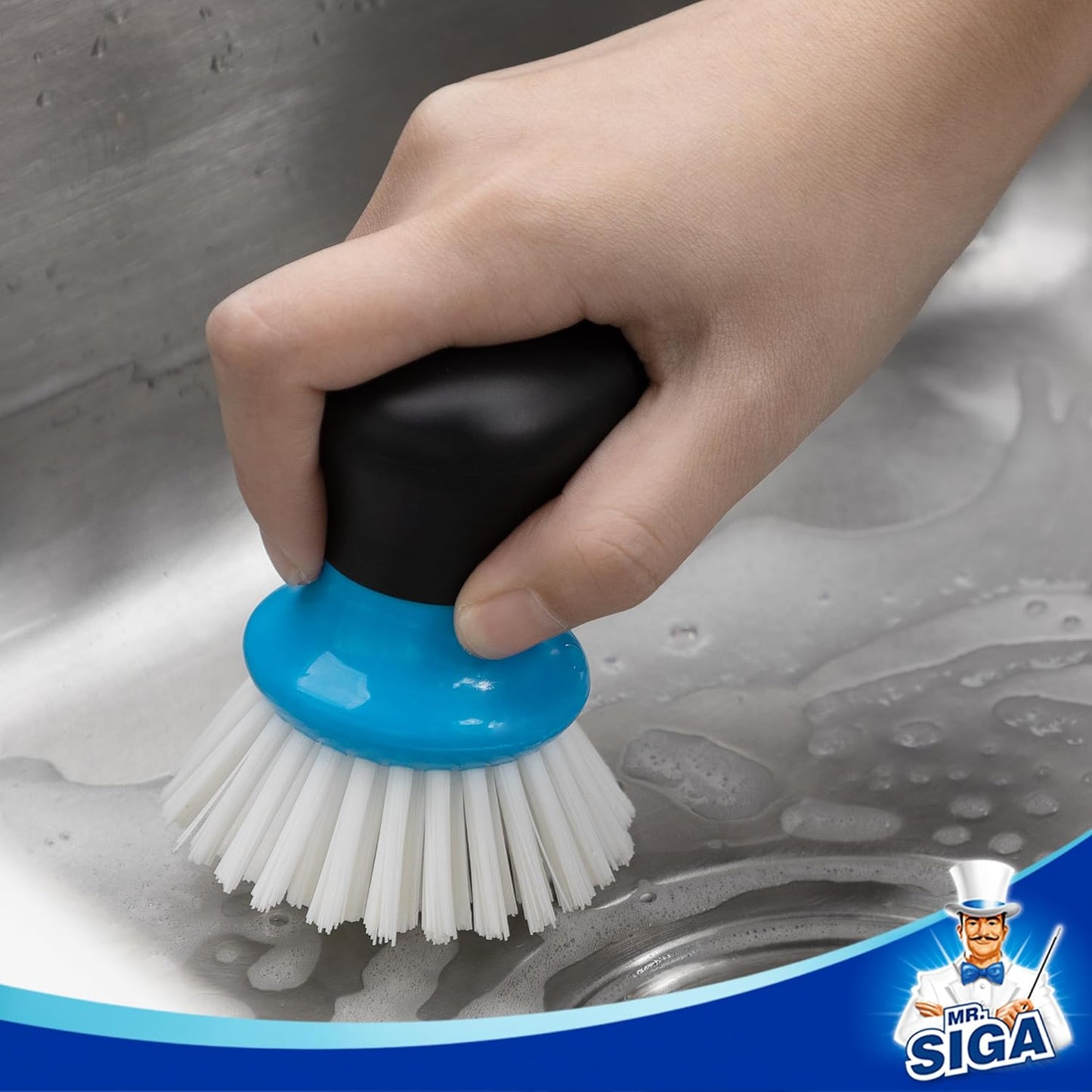 MR.SIGA Dish Scrub Brush, Palm Brush Dish Scrubber with Ergonomic Grip, Kitchen Brushes for Dishes, Blue, Pack of 2