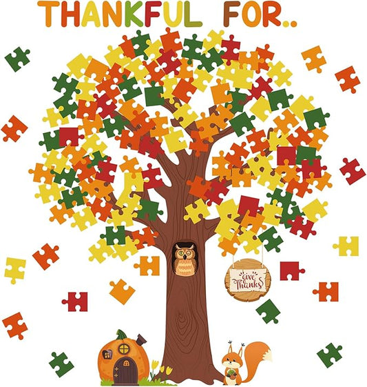 Pajean Thanksgiving Classroom Bulletin Board Decorations Bulletin Board Tree Fall Tree Set Classroom Decorations Puzzle Cutouts for Autumn Harvest Thanksgiving Party Decorations