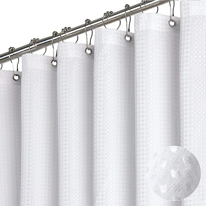 Dynamene Stall Fabric Shower Curtain - 54 inch Wide Waffle Weave Weighted Thick Cloth Shower Curtains for Bathroom, Heavy Duty Hotel Spa Luxury Bath Curtain Set with 10 Hooks, 54x72, White