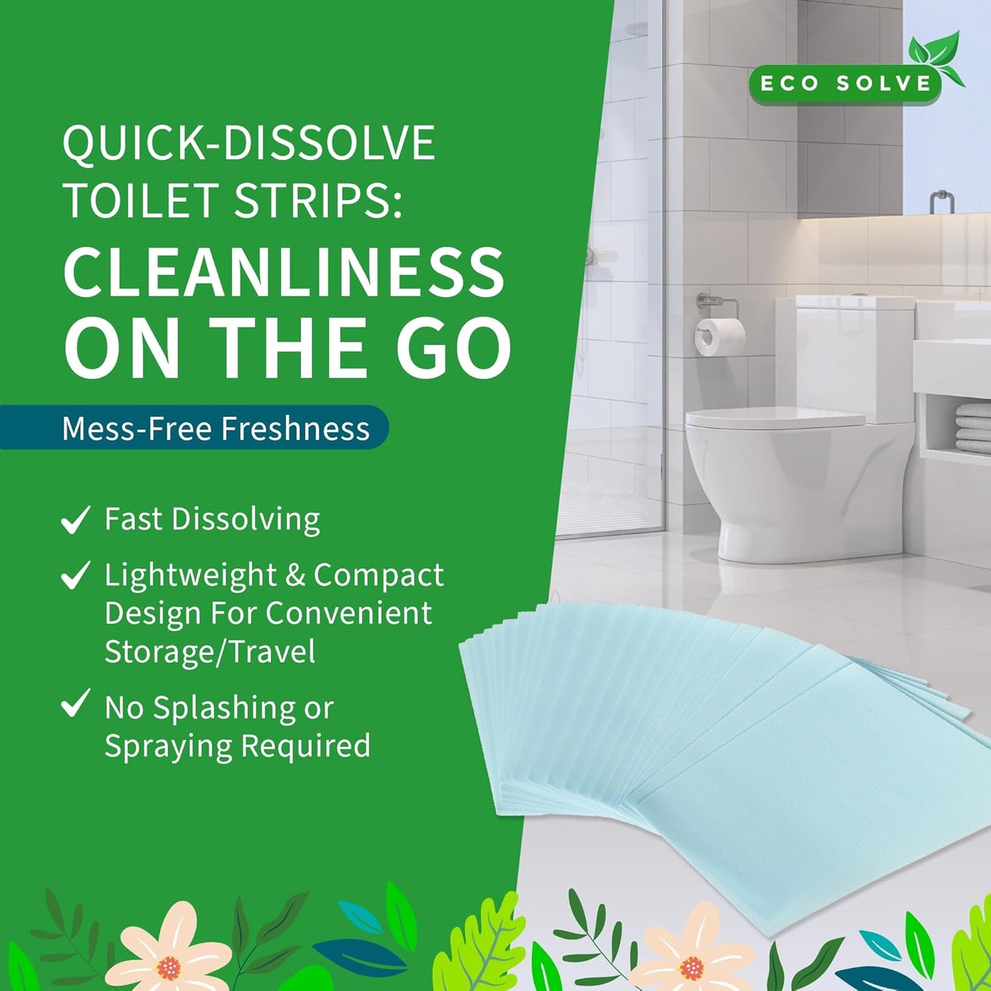 Natural Toilet Bowl Cleaner Strips, Eco-friendly, Non-toxic, Septic Safe, Removes Odors & Stains, Plastic-free, Natural Toilet Bowl Cleaner for Quick and Easy Cleaning, Toilet Fresheners (60 count)