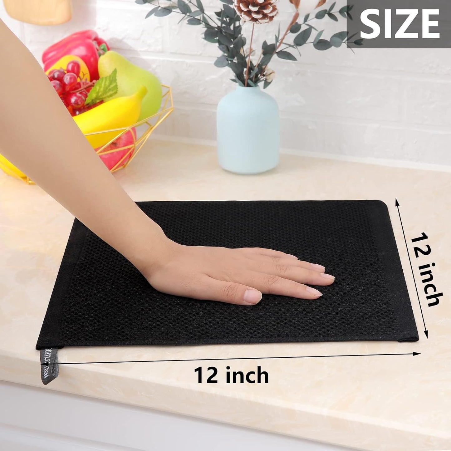 Homaxy 100% Cotton Waffle Weave Kitchen Dish Cloths, Ultra Soft Absorbent Quick Drying Dish Towels, 12 x 12 Inches, 24-Pack, Black