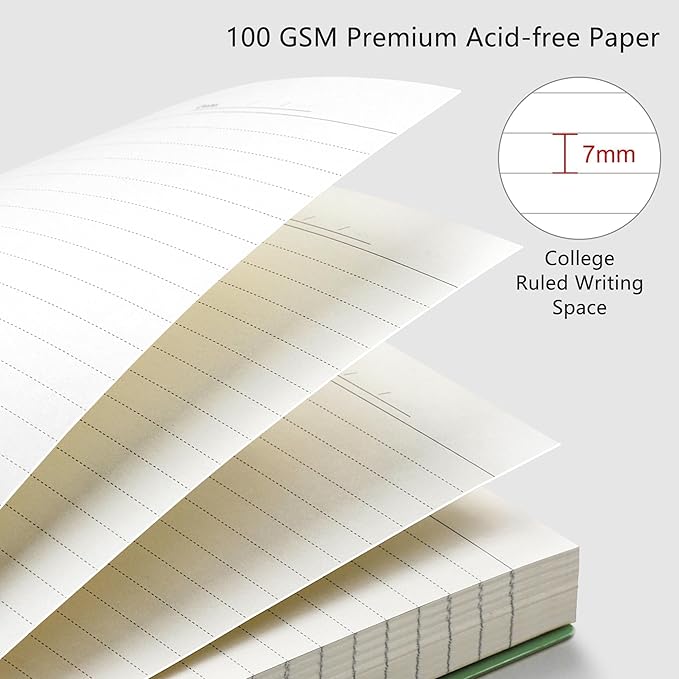RETTACY Spiral College Ruled Notebook, 300 Pages, A5 Medium Size (5.7" x 8.2"), for School, Work, Writing, Journaling, 100 GSM Thick Paper, Flexible Plastic Cover (Dark Green)