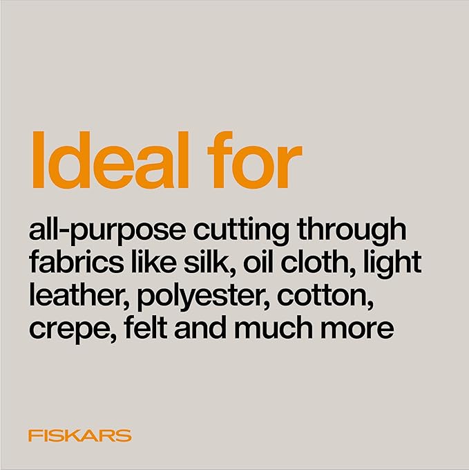 Fiskars RazorEdge Fabric Scissors, Heavy Duty Fabric Shears, Ultra-Sharp Stainless Steel Blades & SoftGrip Ergonomic Handle, 8”, White/Orange