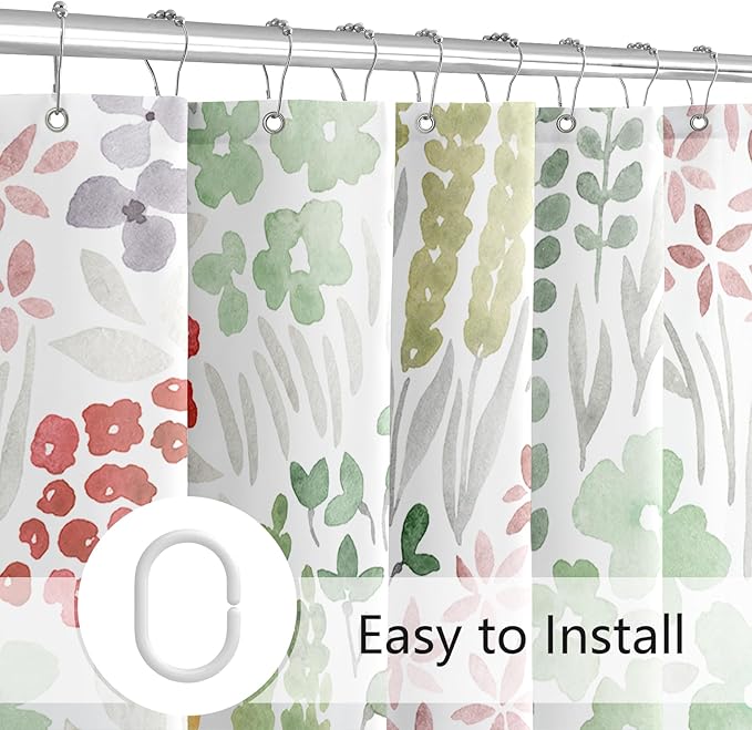 Extra Long Shower Curtain 72 x 84 Inch, Tall Cute Floral Shower Curtain for Bathroom, Sage Green Wildflower Boho Cottagecore Fabric Shower Curtain Set with Hooks