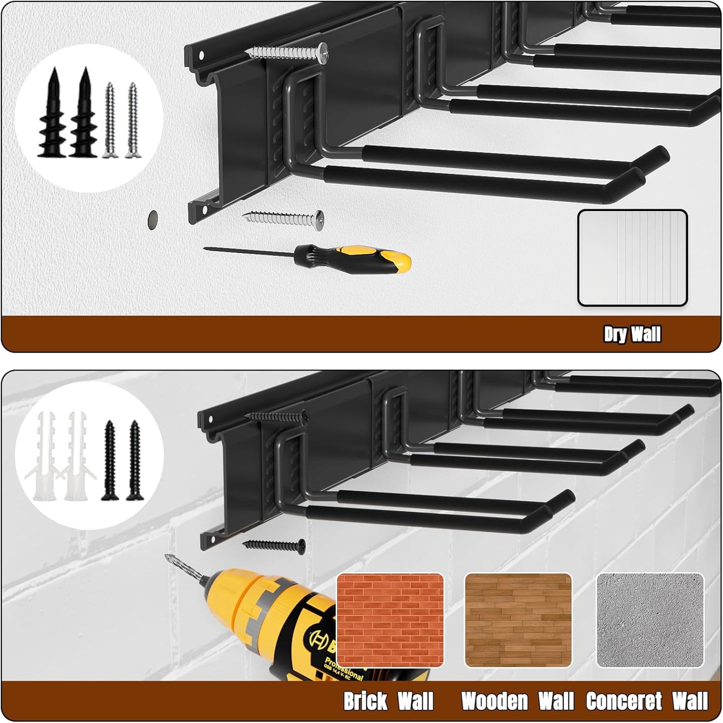Garage Garden Tool Organizer Wall Mount, Heavy Duty Garage Tool Storage Rack 64 Inches, Max Load 440lb - Shovel, Rake, Folding Chair, Weed Eater Storage