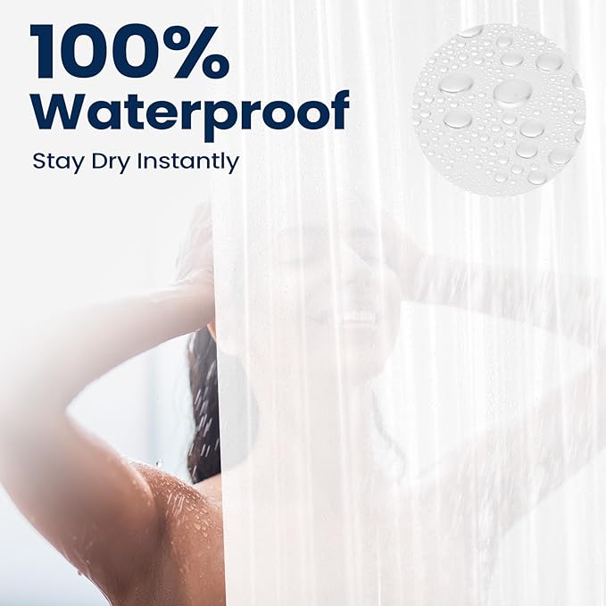 downluxe Set of 3 White Shower Curtain Liner, PEVA Lightweight Plastic Shower Liner with 3 Magnets, 72" x 72" Waterproof Bathroom Curtain