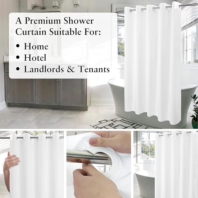 River Dream No Hook Stall Fabric Shower Curtain 48" Wide - Soft Microfiber Shower Stall Curtain Hotel Grade, Waterproof & Machine Washable, White, 48x74