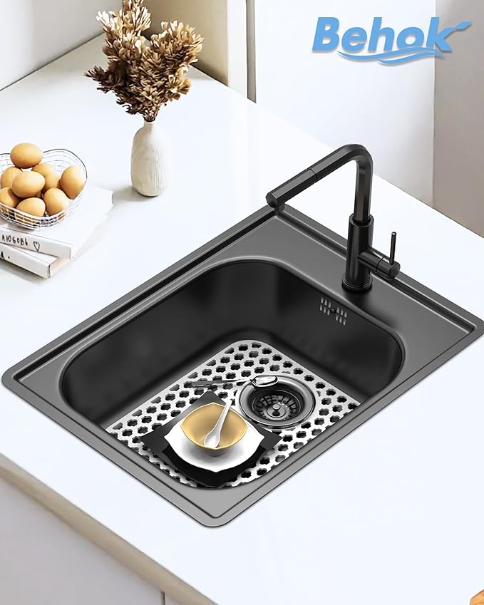2 Pack Silicone Sink Protector for Kitchen Sink Bathroom, 13.58" x 11.6" Heat-resistant Sink Mat Non-Slip and Durable Silicone Protectors, Rear Drain, White