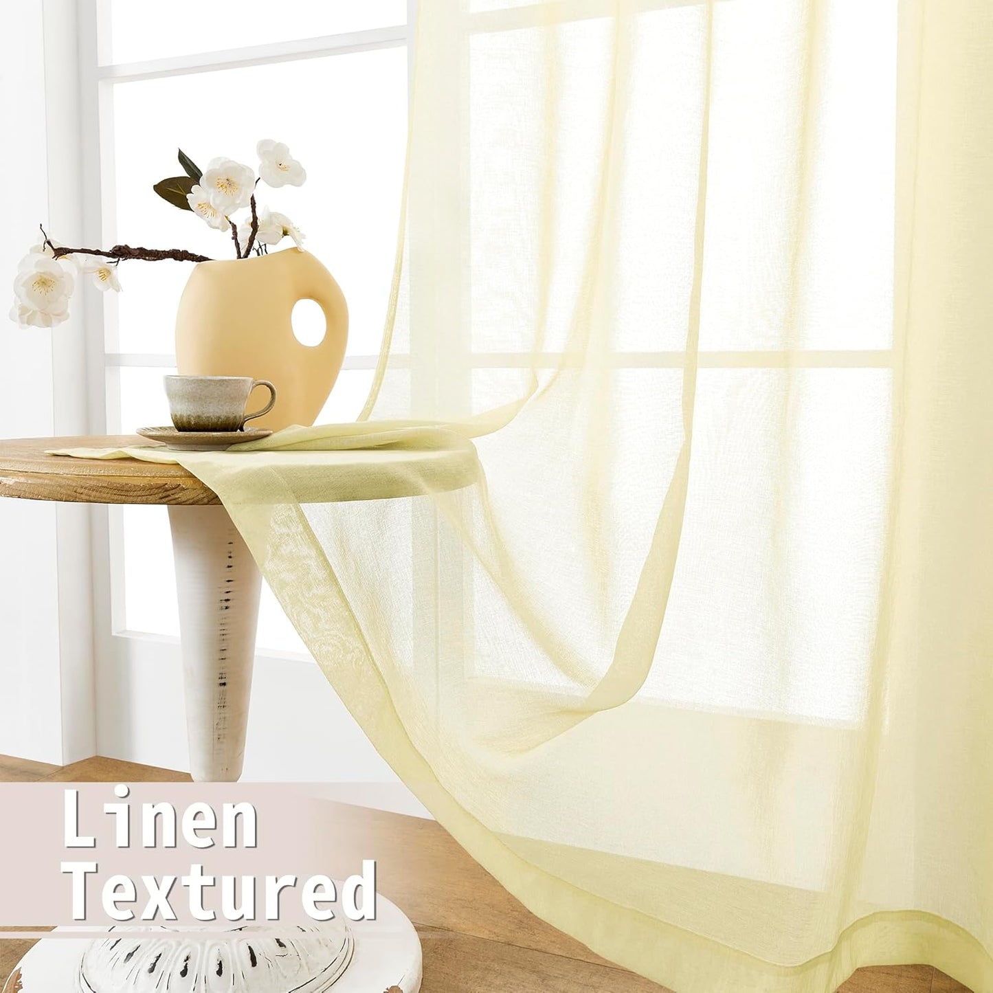 Tollpiz Sheer Door Curtain Closet Linen Textured Curtain Sheers Doorway Light Filtering Voile French Door Rod Pocket Curtains Patio Door, 25 x 80 inches Long, Transparent Yellow, Set of 1 Panel