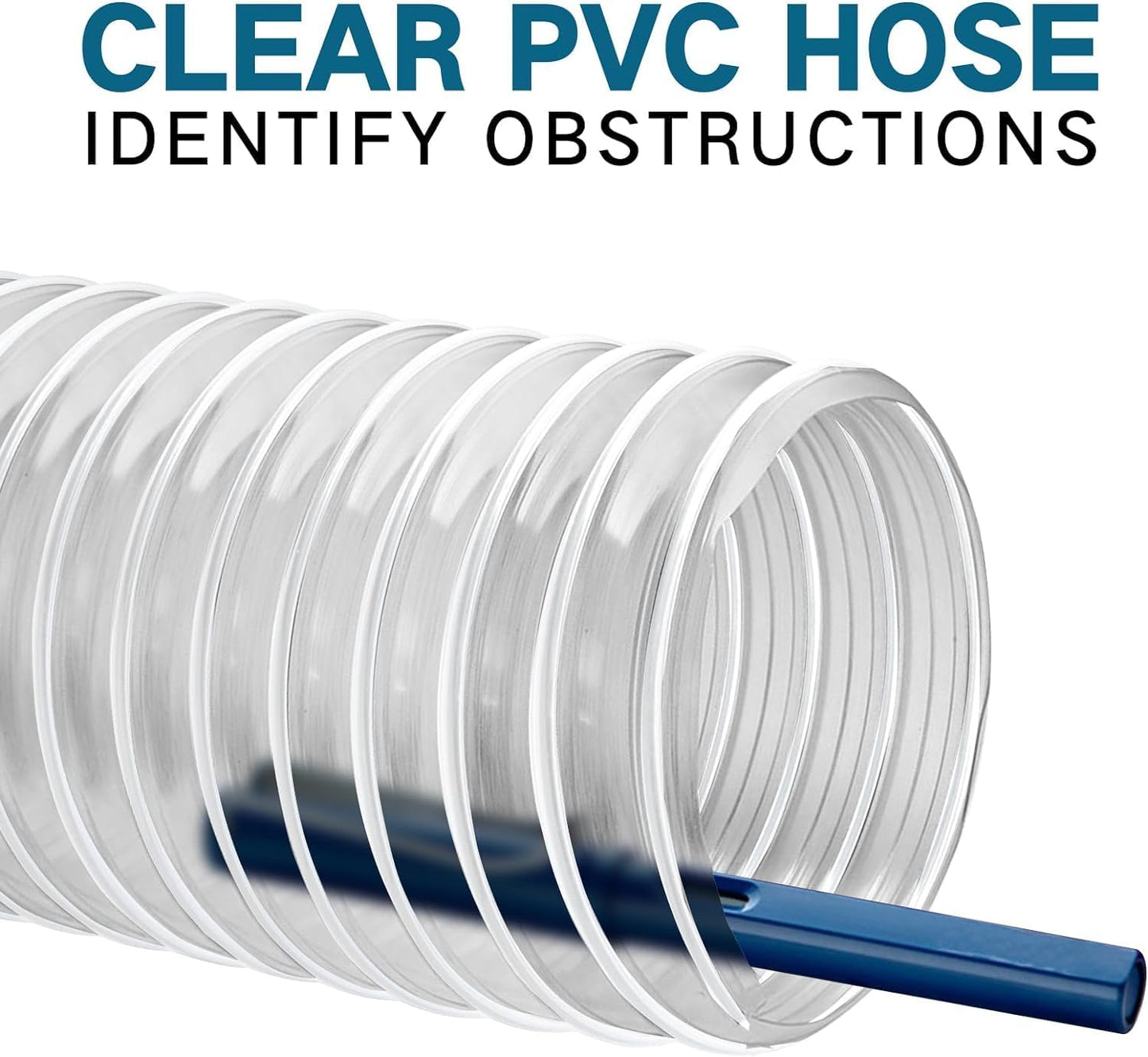 Heavy PVC Dust Collection Hose 4" x 10', Flexible Clear PVC Fume Collection Hose, Puncture-Resistant, Reinforced With Coated Wire Helix