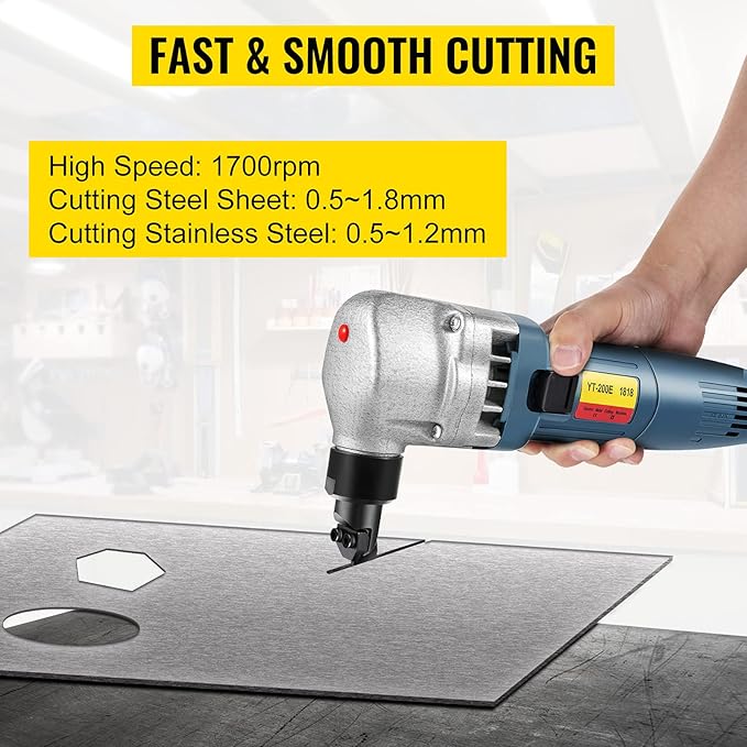 VEVOR Electric Metal Nibbler 380W Nibbler Metal Cutter 1800RPM High Speed Rotor 0.07in/1.8mm Thickness Metal Nibbler 220V w Replaced Blades Storage Case for Cutting Stainless Steel, Aluminium, Plastic