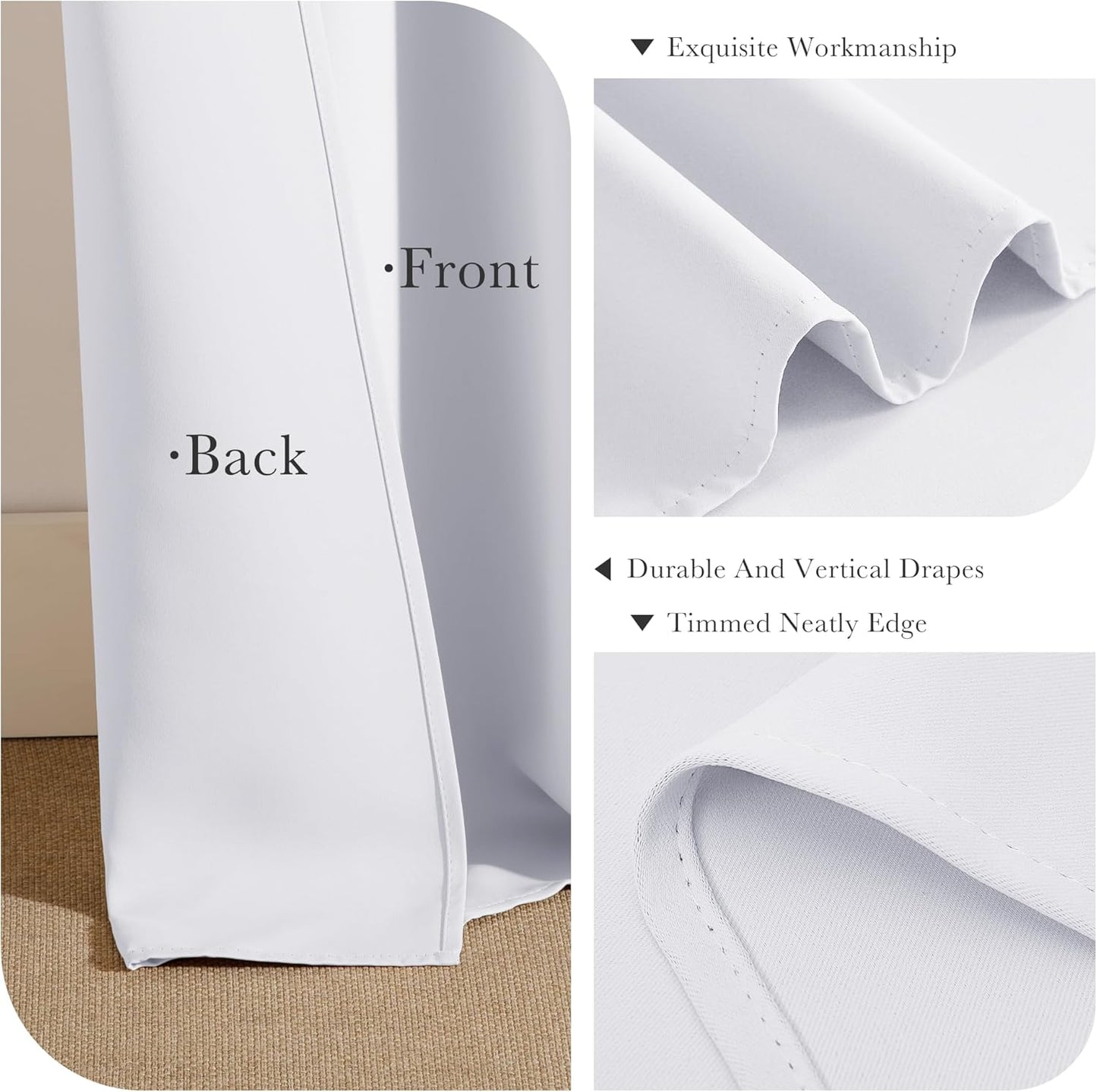 PONY DANCE Pure White Short Blackout Curtains for Kitchen 45 Inch Length, Thermal Insulated Grommet Curtains for Bedroom, Black Out Drapes for Bathroom Small Window (2 Panels Set, 34 inches Wide)
