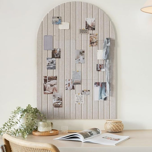 Large Arched Felt Bulletin Board - Stylish Perfectly Sized 35" x 24" Cork Board Alternative for Office & Wall Decor – 6 Customizable Adhesive Tiles with Pins are Perfect to Display Your Photos