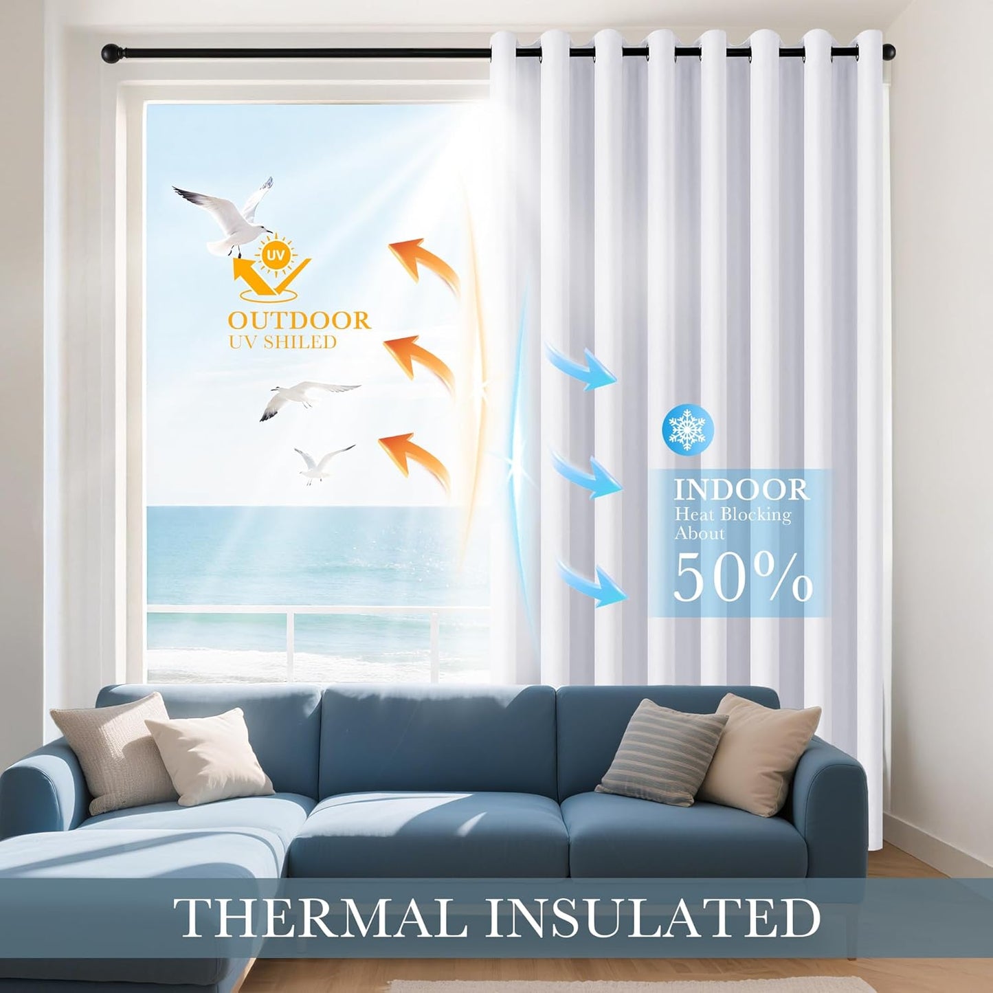PONY DANCE White Window Curtains - Thermal Insulated Light Block Home Decor Room Darkening Curtain Panels Noise Reducing for Bedroom, 42 by 72 Inches, Pure White, Set of 2