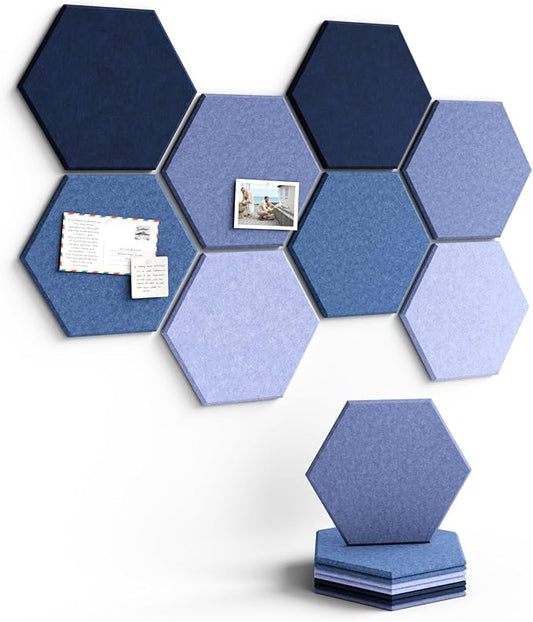 Fluxynara Hexagon Cork Board Alternative for Walls Decor-8-Pack Felt Bulletin Board Tiles,with 30 Pushpins,50 Adhesive Tabs for Office,Classrooms & Home Pin Board Felt Board-Denim Mist