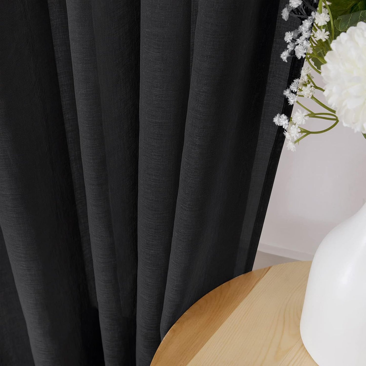 Tollpiz Sheer Curtains Linen Textured Bedroom Curtain Sheers Light Filtering Rod Pocket Voile Curtains for Living Room, 54 x 84 inches Long, Black, Set of 2 Panels