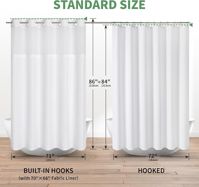 Extra Long No Hook Shower Curtain with Snap-in Fabric Liner Set,White Waffle Weave Shower Curtains for Bathroom,Hotel Luxury Decor Bathroom Curtain Set,Waterproof & Washable,71Wx86H