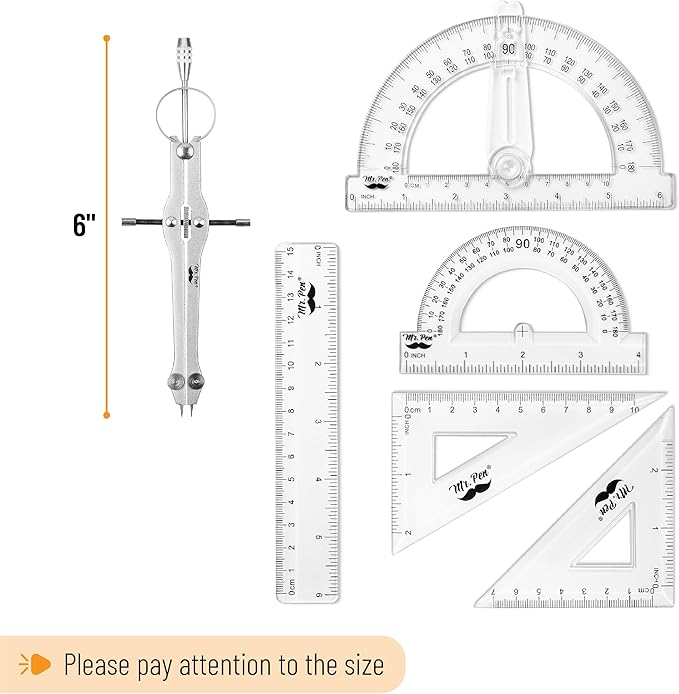 Mr. Pen- Geometry Set, 15 pcs, Light Blue, 6 Inch Swing Arm Protractor, Divider, Set Squares, Ruler, Compasses and Protractor