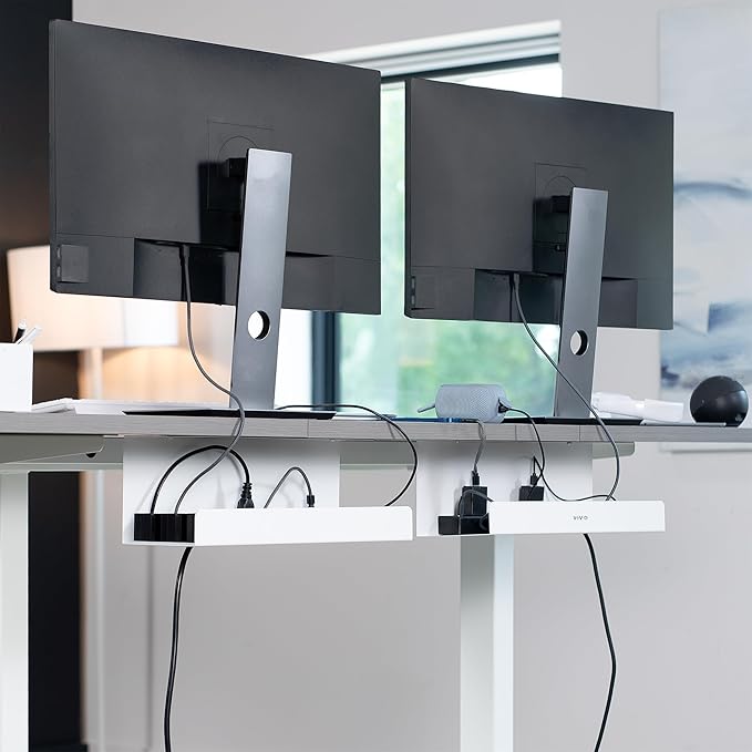 VIVO Under Desk 17 inch Extra Deep Cable Management Trays, Power Strip Holders, Cord Organizers, Wire Tamers for Office and Home, White, 2 Pack, DESK-AC16-2CW
