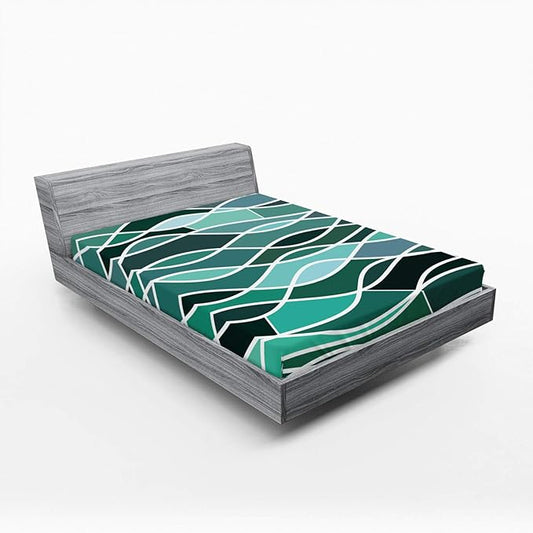 Ambesonne Seafoam 2 Pack Fitted Sheet, Stained Glass Composition, Bed Cover All-Round Elastic Deep Pockets 2 Pieces, Package Contains 2 Queen Size Fitted Sheets, Multicolor