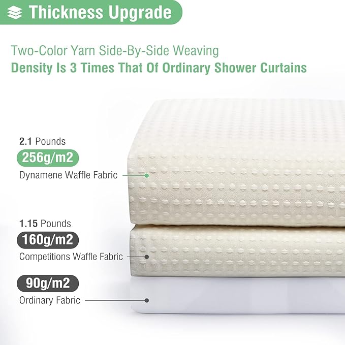 Dynamene Long Fabric Shower Curtain - Waffle Textured Tall Heavy Duty Cloth Shower Curtains for Bathroom, 256GSM Large Hotel Luxury Bath Curtain Set with 12 Plastic Hooks,72Wx78H, Cream/Ivory