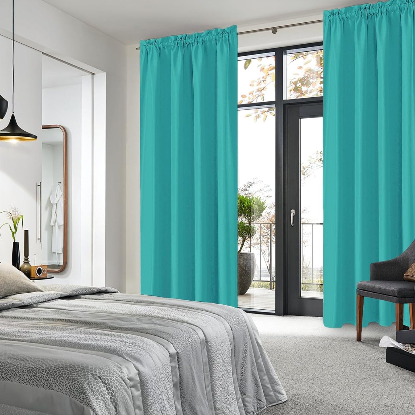 DWCN Blackout Curtains for Living Room Thermal Insulated, Energy Saving & Noise Reducing Bedroom Curtains, Peacock Blue, W 52x L 95 Inch, Set of 2 Rod Pocket Curtain Panels
