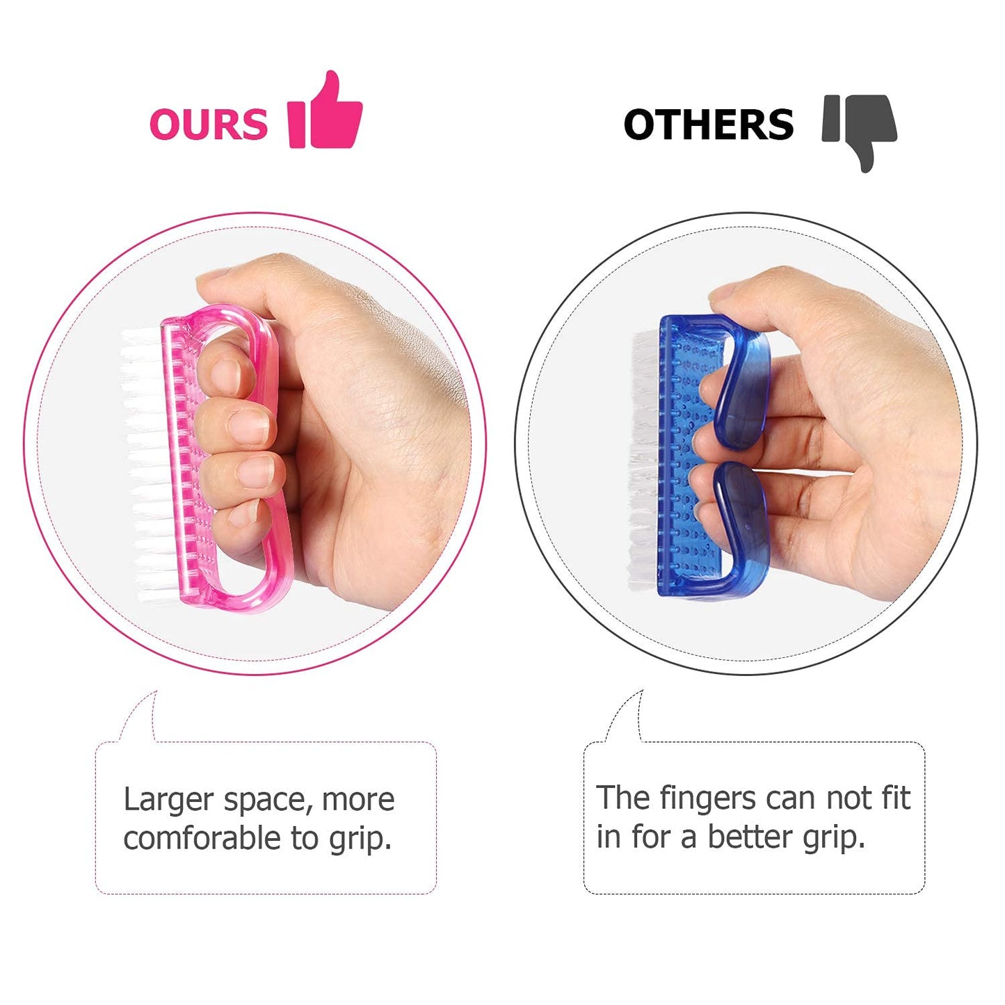 Handle Grip Nail Brush, Hand Fingernail Brush Cleaner Scrubbing Kit Pedicure for Toes and Nails Men Women (4 Pack)