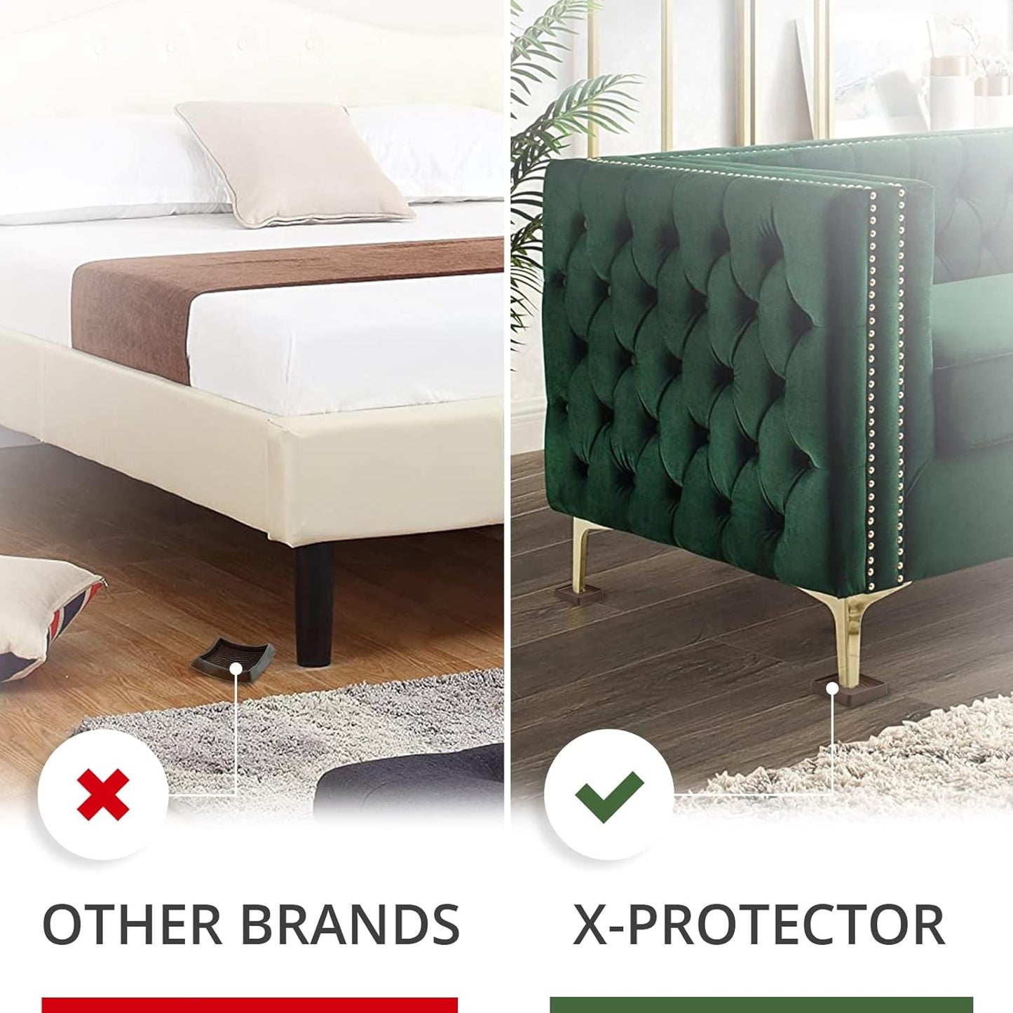 Furniture Cups X-PROTECTOR – 3" Caster Cups 8 PCS – Premium Furniture Coasters – Ideal Bed Stoppers – Non Skid Furniture Pads with a Perfect Design – Rubber Furniture Pads - Protect Any Flooring!