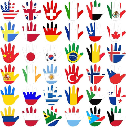 36 Pcs Around The World Bulletin Board Set Flags of The World Multicultural Hands Cut Out Decorations International Country Flags History Classroom Decor Diversity Back to School Wall Door