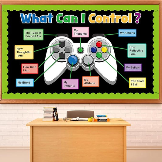 Growth Mindset Video Game Theme Bulletin Board Set Things I Can Control Positive Back to School Bulletin Decor for Classroom Mental Health Inspirational Gamer Cutouts for School Chalkboard Wall Decor
