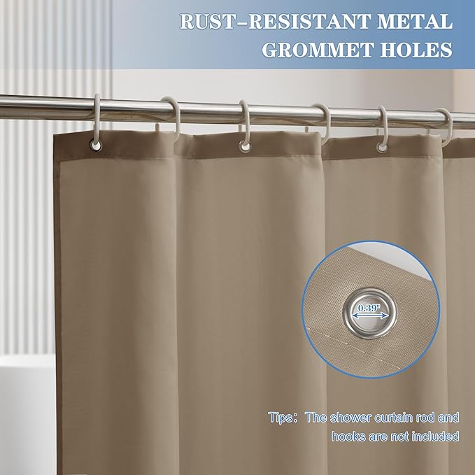 Nasitos Fabric Shower Curtain or Liner 4 Pack - W72 x H72 - Hotel Quality & Water Resistant Cloth Shower Liner for Bathroom, Machine Washable, Standard Size (Khaki, Include 8 Magnets)