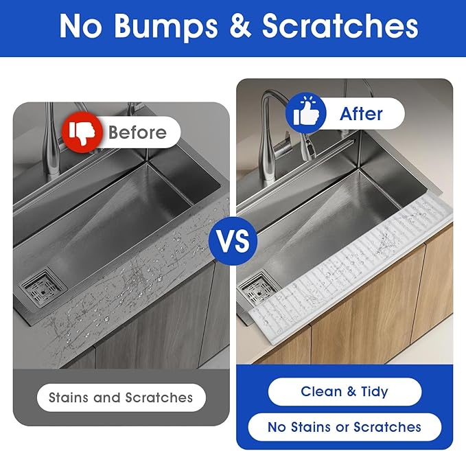 14"x4" Silicone Sink Edge Protector - Splash Guard with Suction Cups & 5° Tilt, Cuttable Edge Guard for Kitchen Sink, Bathroom,Granite & Quartz Countertops(White)