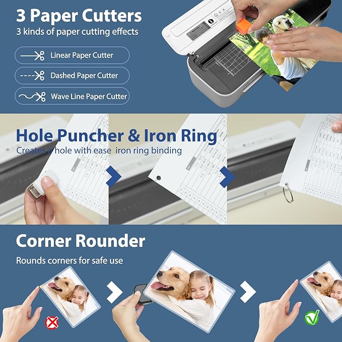 Laminator Machine, 11 in 1 Laminating Never Jam Technology with 36 Laminating Sheets, 9 Inch Thermal Laminator A4 Laminating Machine Hot & Cold with Paper Trimmer for Home Office School