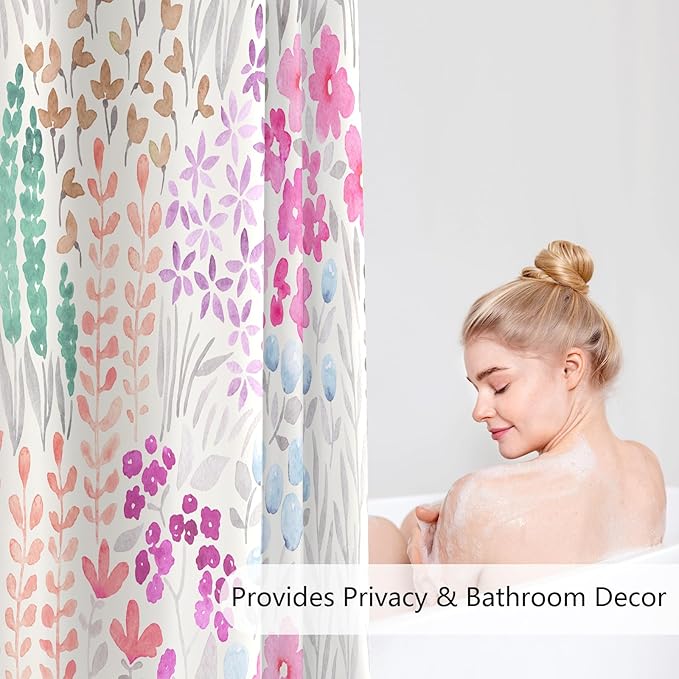 Hot Pink Floral Shower Curtain 60x72, Cute Boho Flower Fabric Shower Curtain, Funky Watercolor Wildflower Shower Curtain Set, Cottagecore Bohemian Bathroom Decor