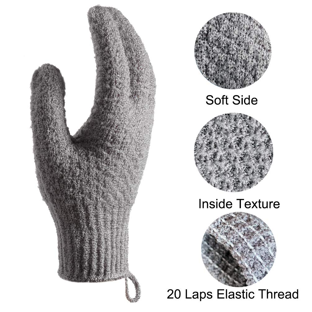 Bath Exfoliating Gloves - 2 Pairs of Lengthened and Large Scrubbing Gloves for Shower, Spa, and Massage - Perfect for Exfoliating Body, Face, Hands, and Feet(2 paris gary)