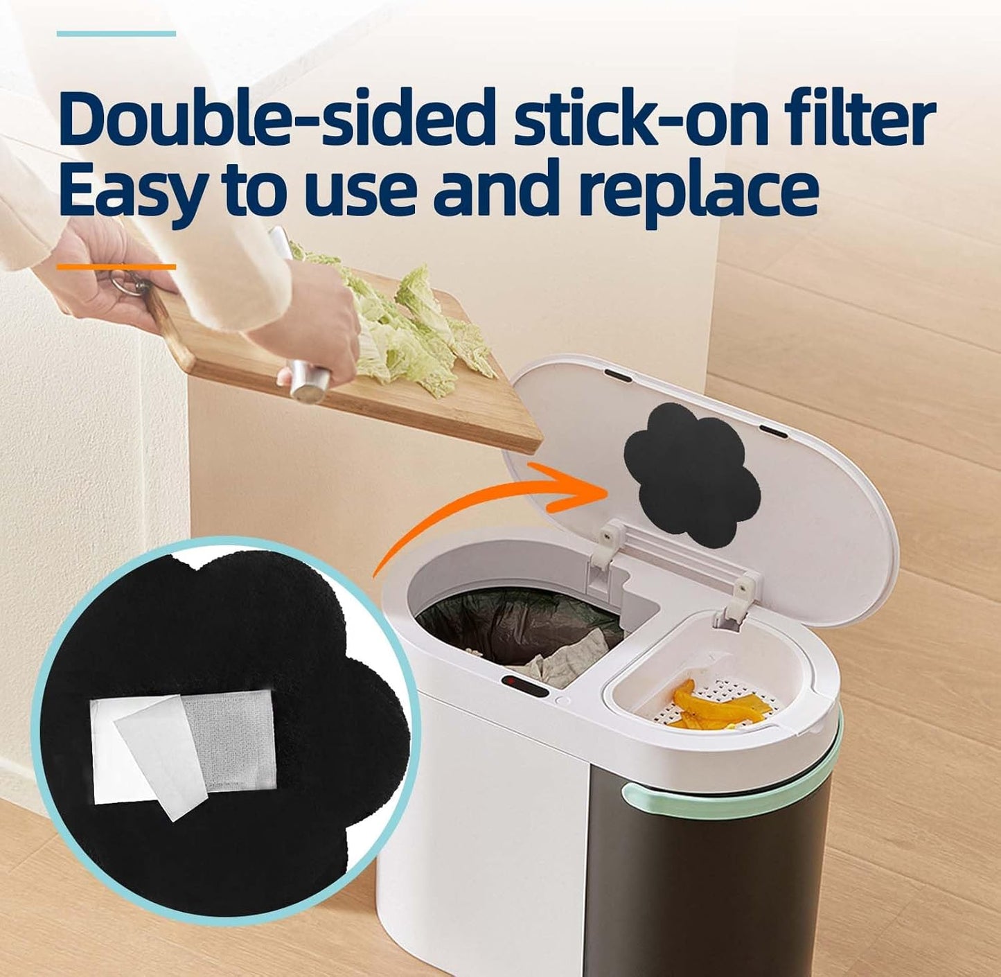 Trash Can Odor Absorbing Filters: Activated Charcoal Deodorizer Sheet for Kitchen Trash Can, Compost Bin, Diaper Pail, Garbage Can - Air Freshener - 12 Replacement 6.7" Flower Shape