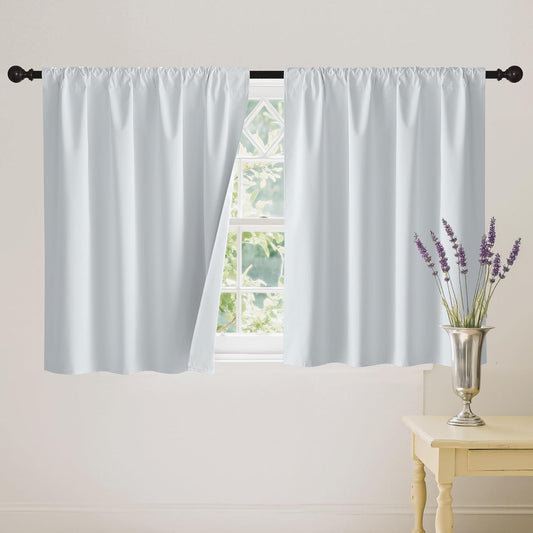 RYB HOME 100% Blackout White Short Curtains, Thermal Insulated Total Room Darkening Noise Reducing Curtains Tier for Cafe Kicthen Basement, 52 inches Wide by 36 inches Long