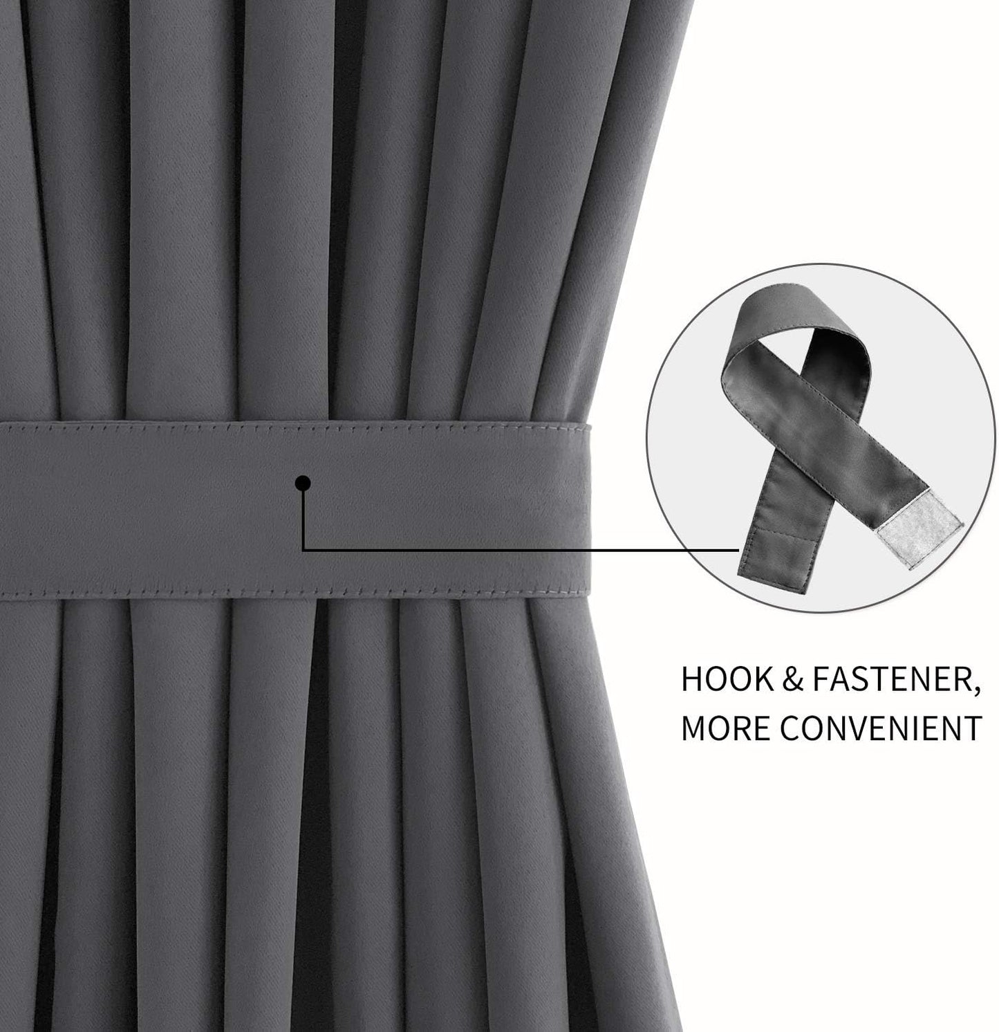 DWCN French Door Curtains – Rod Pocket Thermal Blackout Curtain for Doors with Glass Window, Kitchen and Patio Doors for Privacy, 54 X 40 Inch Length, 1 Curtain Panel with Tieback, Dark Grey