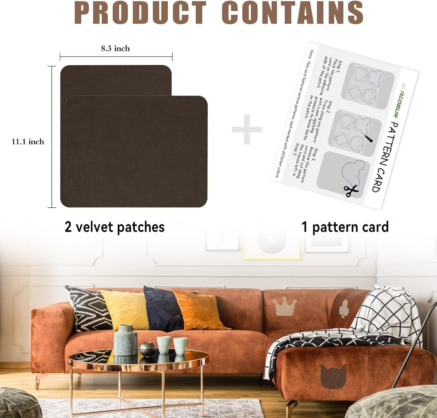 Azobur Fabric Couch Repair Patch 8.3 x 11 inches,Self-Adhesive Fabric Repair Patch for Furniture,Handbag,Sofa,Car Seats-(Red)