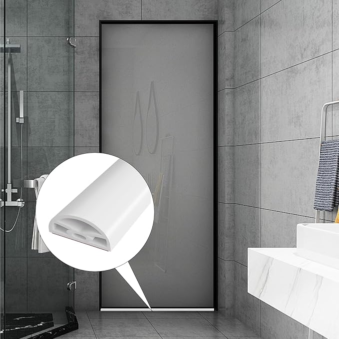 39” White Shower Threshold Water Dam Stopper for Dry and Wet Separation,Self Adhesive Collapsible Walk in Shower Splash Guard Seal Strip,Silicone Sink Edge Water Barrrier for Bathroom and Kitchen