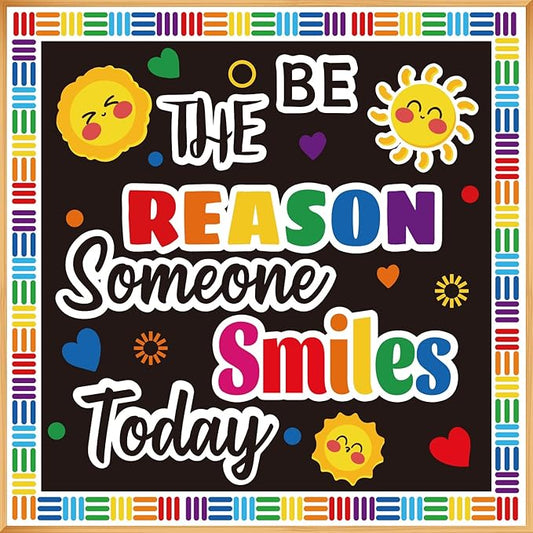 Welcome Back to School Bulletin Board Decorations, Bulletin Board Decor Sets for Smiley Face Classroom Decor, Boho Theme Back to School Decorations for Classroom(Be The Reason Someone Smiles Today)
