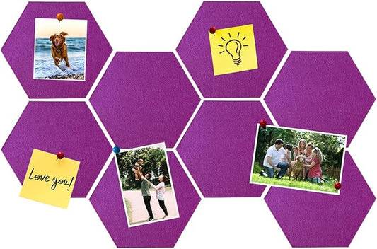 8 Pcs Hexagon Felt Cork Bulletin Board Tiles, Self Adhesive DIY Bulletin Board Pin Board for Office School Home Wall Decor Memos Photos Display(Light Purple)