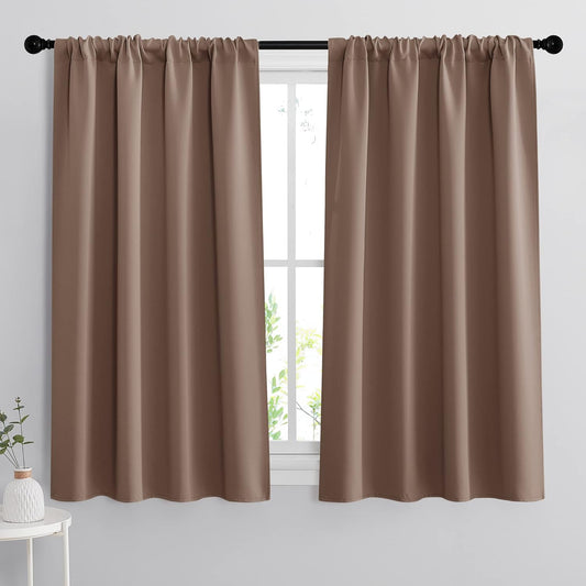 RYB HOME Blackout Curtains 63 inches Long - Energy Saving Insulation Large Window Curtain Blinds for Bedroom Living Room Dining Basement Home Office, W 62 x L 63 per Panel, Mocha, 2 Pcs